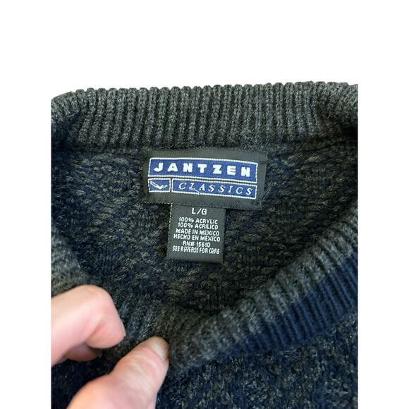 VTG 90s Y2K Jantzen Classics Gray Black Grandpa Sweater Diamond Size Large - Picture 6 of 8